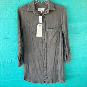 Current/Elliott Untwisted Shirt Dress Gray Gauze Cotton Fringe Hem SMALL NWT